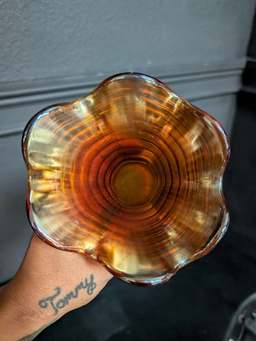 Rare Vintage Carnival Ripple Glass Marigold/Orange iridescent Imperial Vase Deco